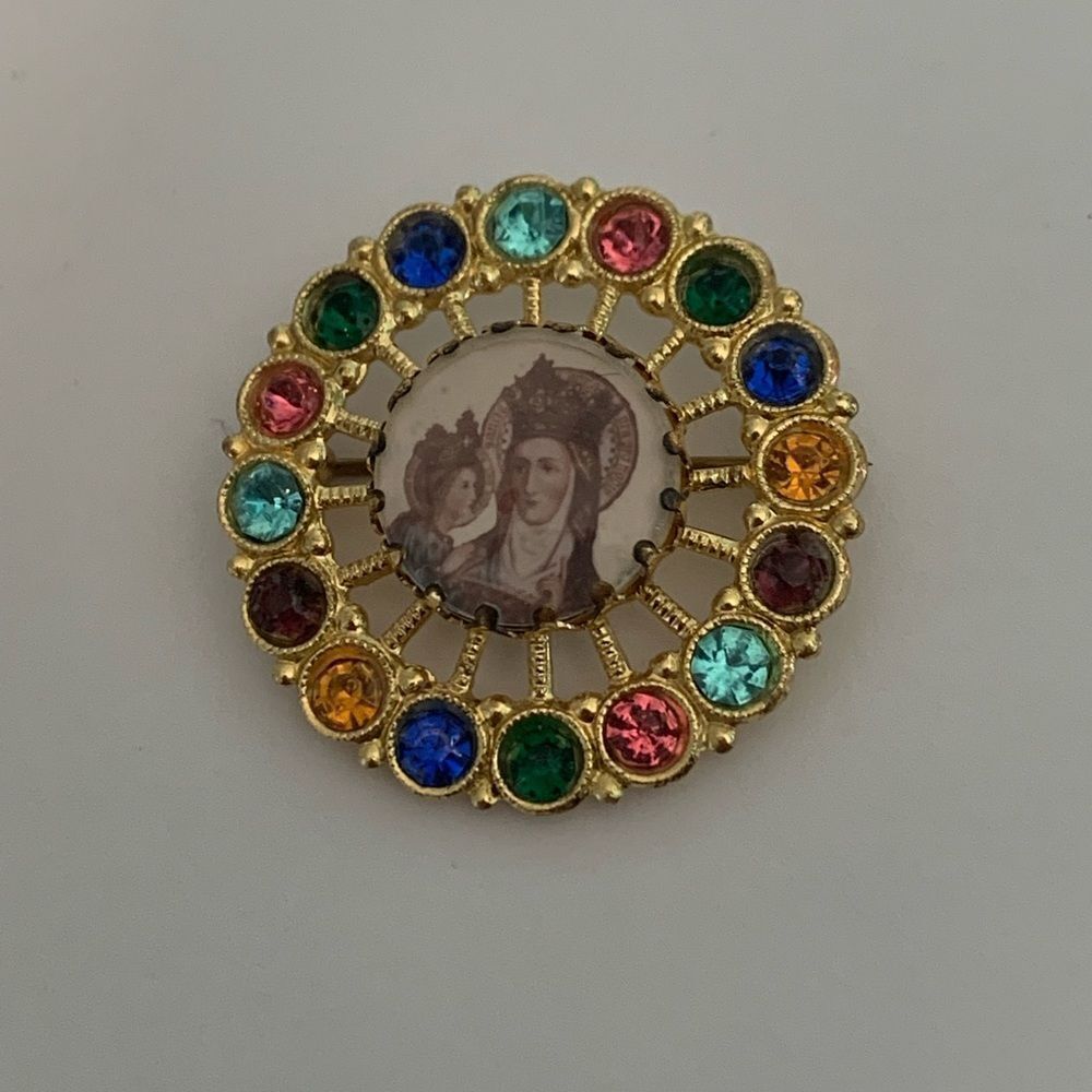 Vintage Saintly Bejewelled Medallion Brooch